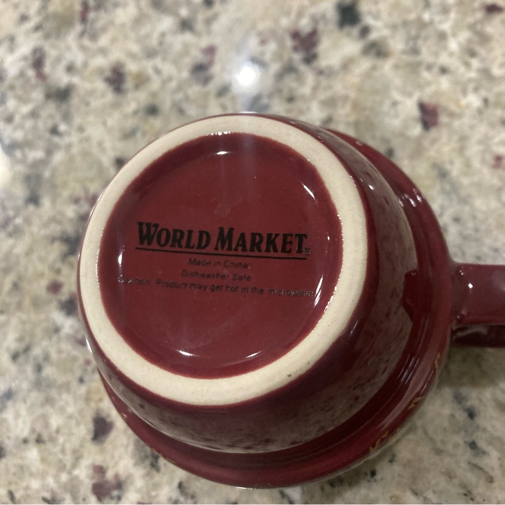 World Market Set of 6 coffee cups with metal holder **1 glued back* Holder Rustd - Picture 4 of 16